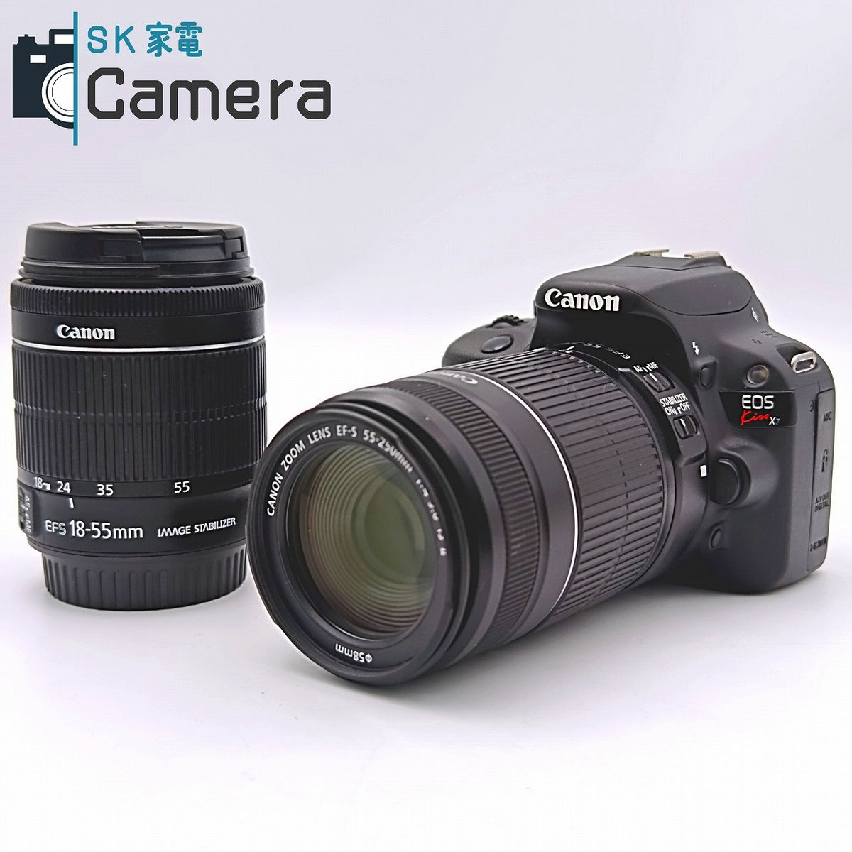 【中古】 Canon EOS Kiss X7 EF-S 18-55mm F3.5-5.6 IS STM EF-S 55-250mm F4-5.6 IS II ショット数約3100 ダブルレンズ 美品