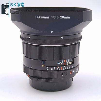 【中古】 PENTAX Super-Multi-Coated TAKUMAR 28ｍｍ F3.5 M42 フード付き 良品