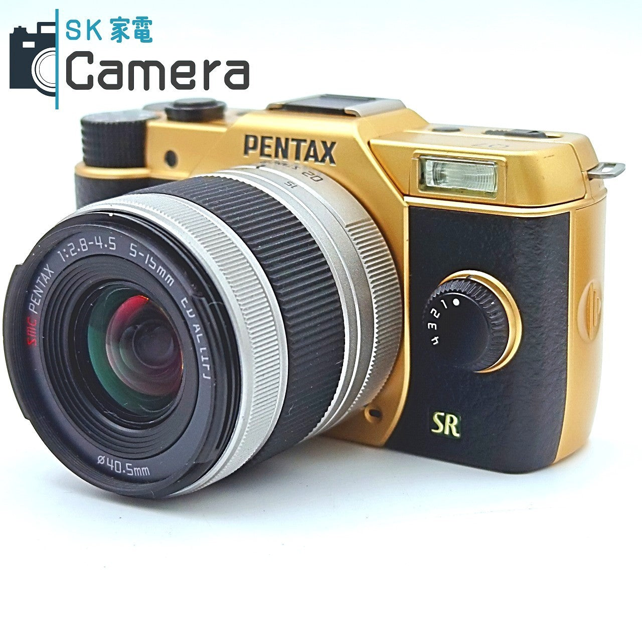 【中古】 PENTAX Q7 GOLD SMC PENTAX 5-15ｍｍ F2.8-4.5 ED AL 02 STANDARD 15-45ｍｍ F2.8 ED 06 TELEPHOTO 電池 充電器付 ゴールド