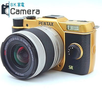 【中古】 PENTAX Q7 GOLD SMC PENTAX 5-15ｍｍ F2.8-4.5 ED AL 02 STANDARD 15-45ｍｍ F2.8 ED 06 TELEPHOTO 電池 充電器付 ゴールド