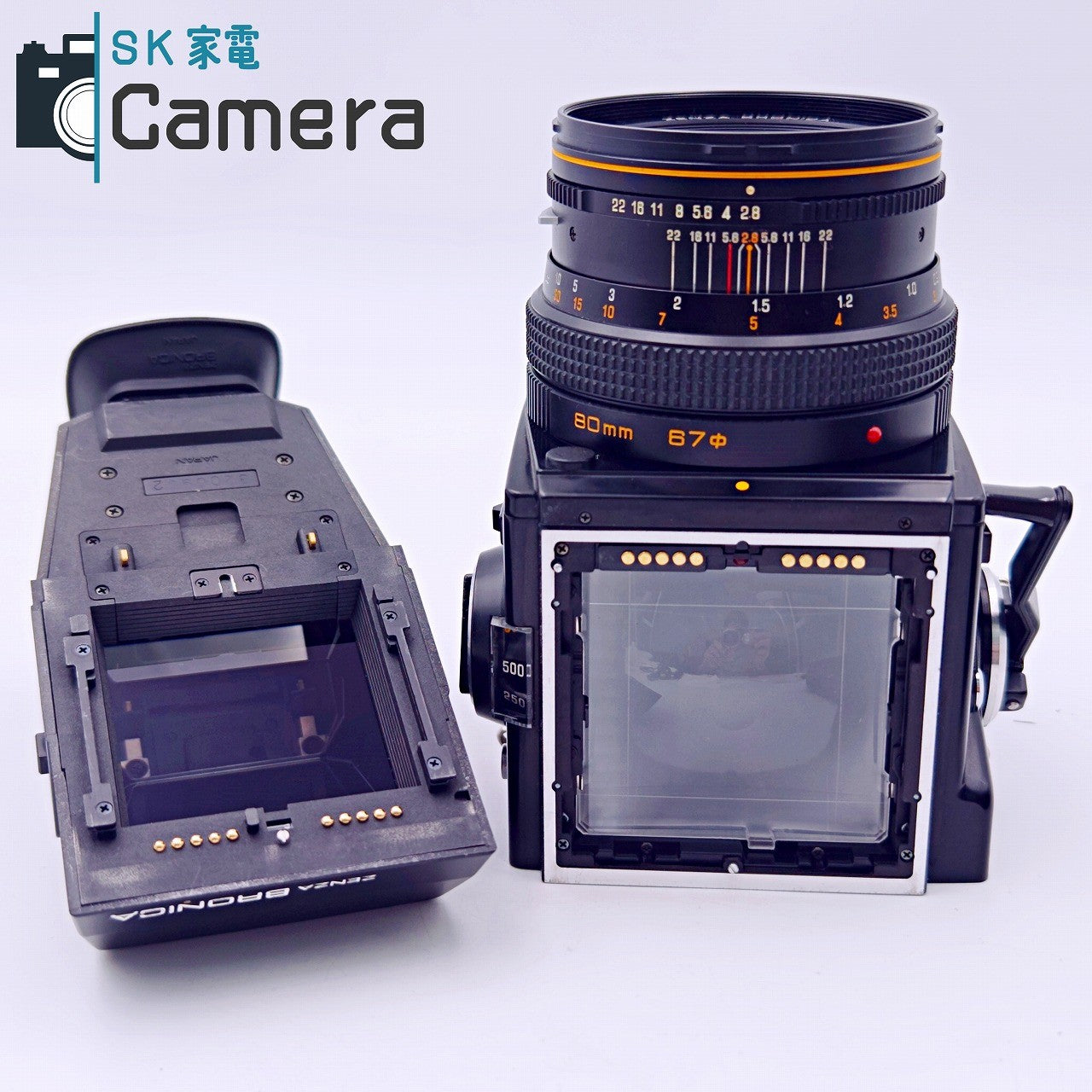 【中古】 ZENZA BRONICA SQ-A ZENZANON-S 80ｍｍ F2.8 AEプリズムファインダー シャッター 露出 AUTO 動作 ゼンザ ブロニカ