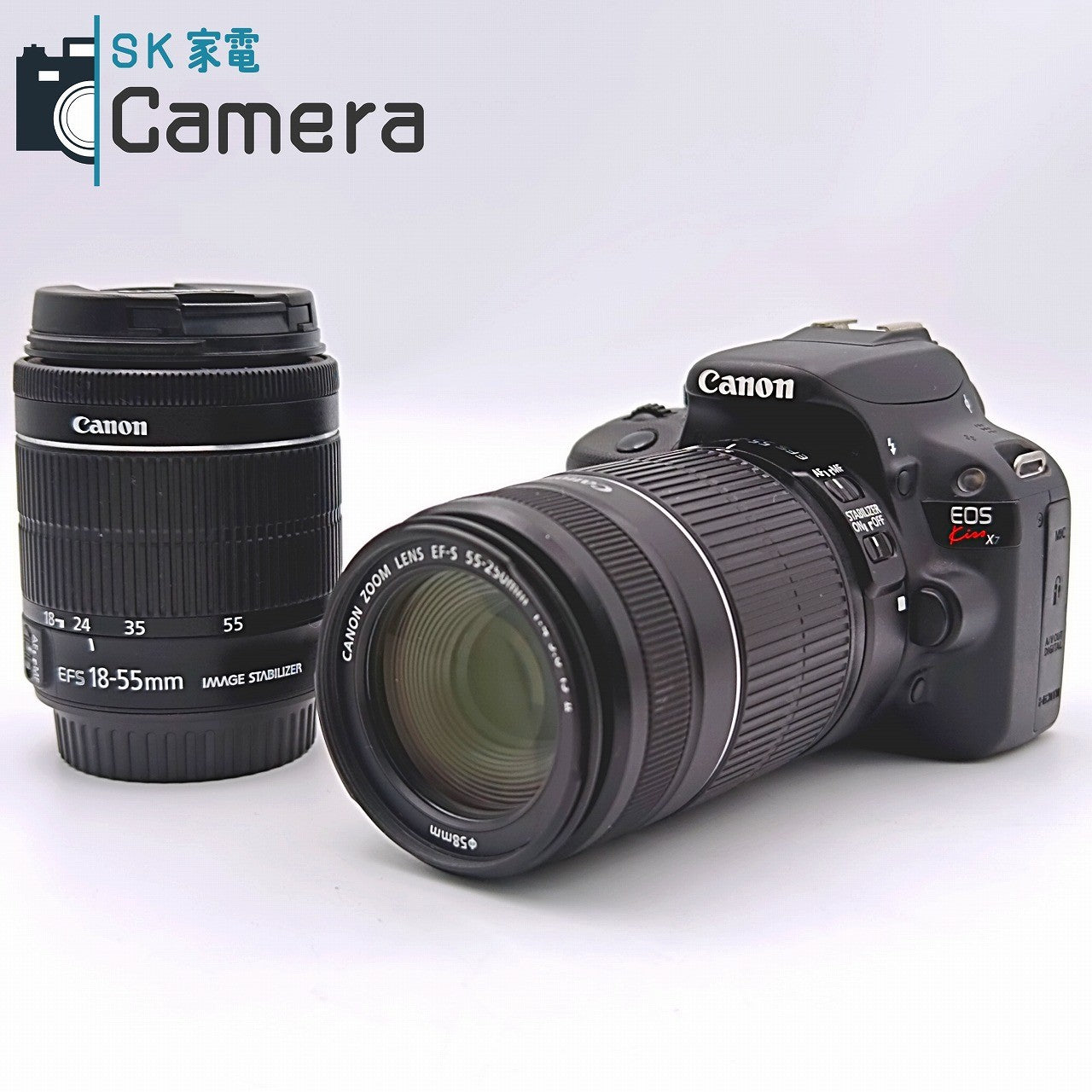 【中古】 Canon EOS Kiss X7 EF-S 18-55ｍｍ F3.5-5.6 IS STM EF-S 55-250ｍｍ F4-5.6 IS II ショット数約3100 ダブルレンズ 美品