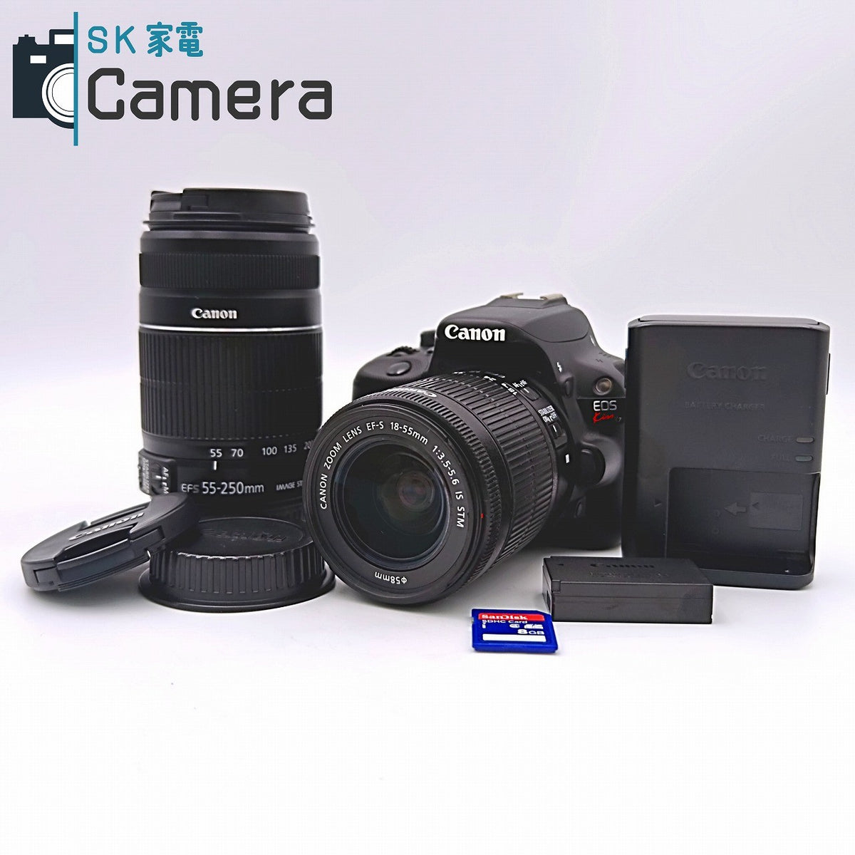 【中古】 Canon EOS Kiss X7 EF-S 18-55ｍｍ F3.5-5.6 IS STM EF-S 55-250ｍｍ F4-5.6 IS II ショット数約3100 ダブルレンズ 美品