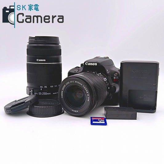 【中古】 Canon EOS Kiss X7 EF-S 18-55ｍｍ F3.5-5.6 IS STM EF-S 55-250ｍｍ F4-5.6 IS II ショット数約3100 ダブルレンズ 美品