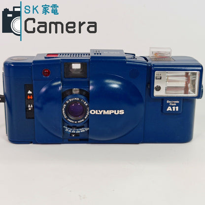 【中古】 OLYMPUS XA2 D.ZUIKO 35ｍｍ F3.5 A11 ストロボ付 ブルー オリンパス 青 動作品