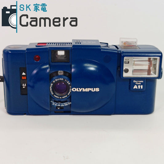【中古】 OLYMPUS XA2 D.ZUIKO 35ｍｍ F3.5 A11 ストロボ付 ブルー オリンパス 青 動作品