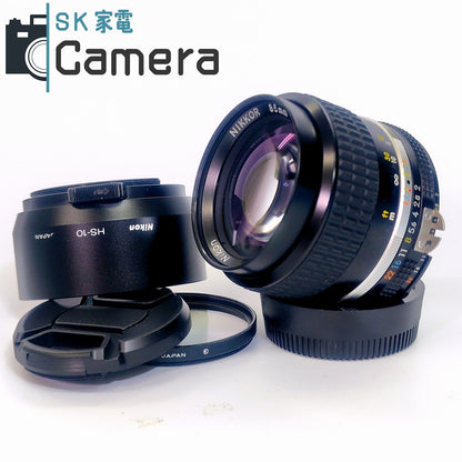 Nikon NIKKOR 85ｍｍ F2 Ai-s HS-10 フード キャップ フィルター付 ニコン 美品